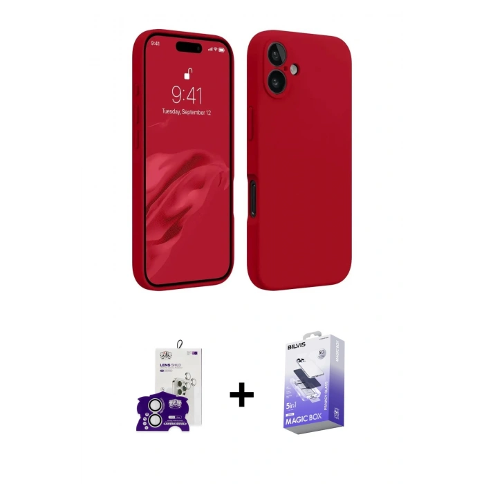 MARSİLYAN™- iPhone 16 Kılıf Kozmos Yansıma Özel Seri - Siyah Bilvis 5in1 5D Magic Hayalet Cam Ekran Koruyucu + Gümüş Bilvis Titan Kamera Lens
