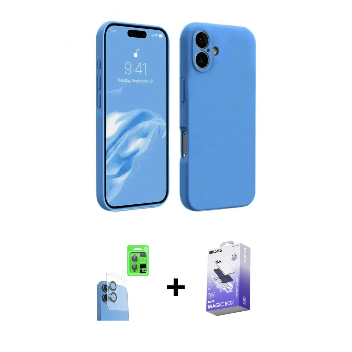 MARSİLYAN™- iPhone 16 Kılıf Kozmos Yansıma Özel Seri - Siyah Bilvis 5in1 5D Magic Hayalet Cam Ekran Koruyucu + Raze Metal Kamera Lens - LT