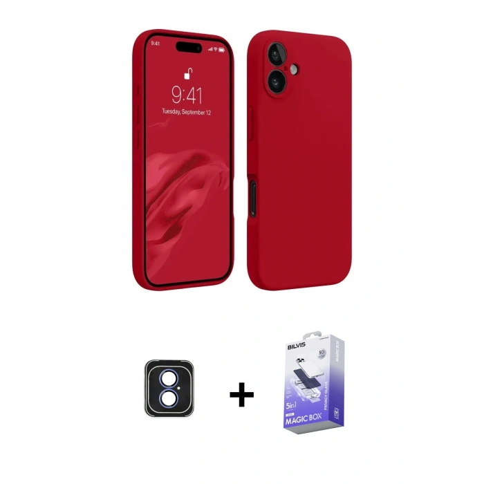 MARSİLYAN™- iPhone 16 Kılıf Kozmos Yansıma Özel Seri - Siyah Bilvis 5in1 5D Magic Hayalet Cam Ekran Koruyucu + PVD Metal Kamera Lens - MI