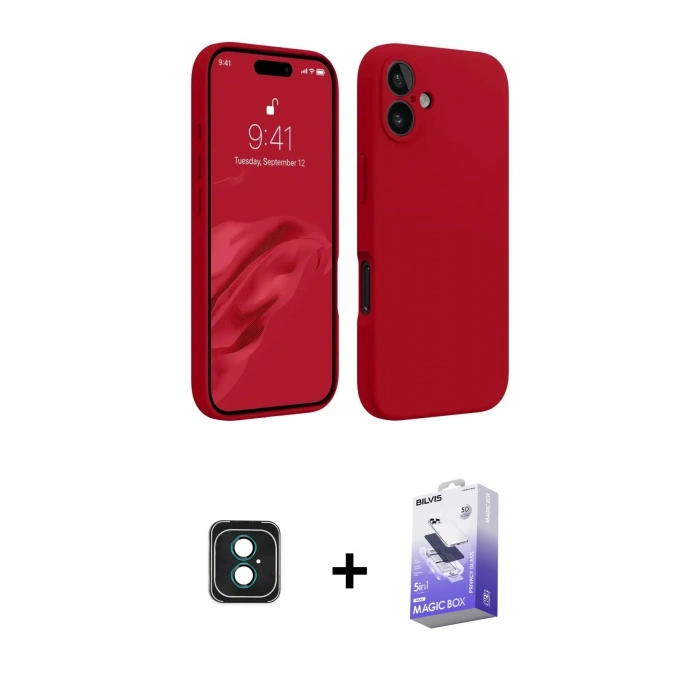 MARSİLYAN™- iPhone 16 Kılıf Kozmos Yansıma Özel Seri - Siyah Bilvis 5in1 5D Magic Hayalet Cam Ekran Koruyucu + PVD Metal Kamera Lens - YL