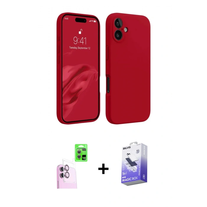 MARSİLYAN™- iPhone 16 Kılıf Kozmos Yansıma Özel Seri - Siyah Bilvis 5in1 5D Magic Hayalet Cam Ekran Koruyucu + Raze Metal Kamera Lens - PE