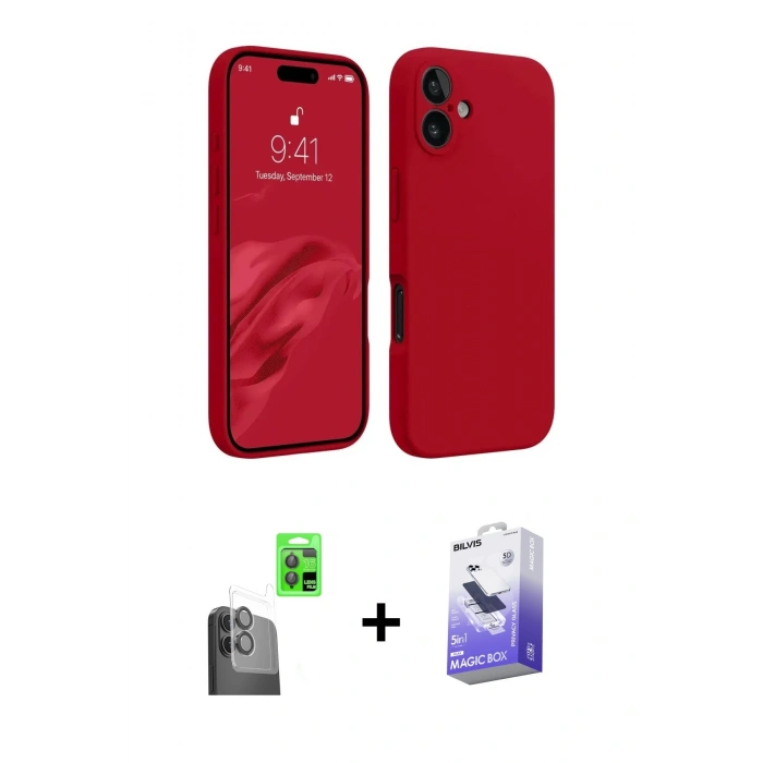 MARSİLYAN™- iPhone 16 Kılıf Kozmos Yansıma Özel Seri - Siyah Bilvis 5in1 5D Magic Hayalet Cam Ekran Koruyucu + Raze Metal Kamera Lens - SH