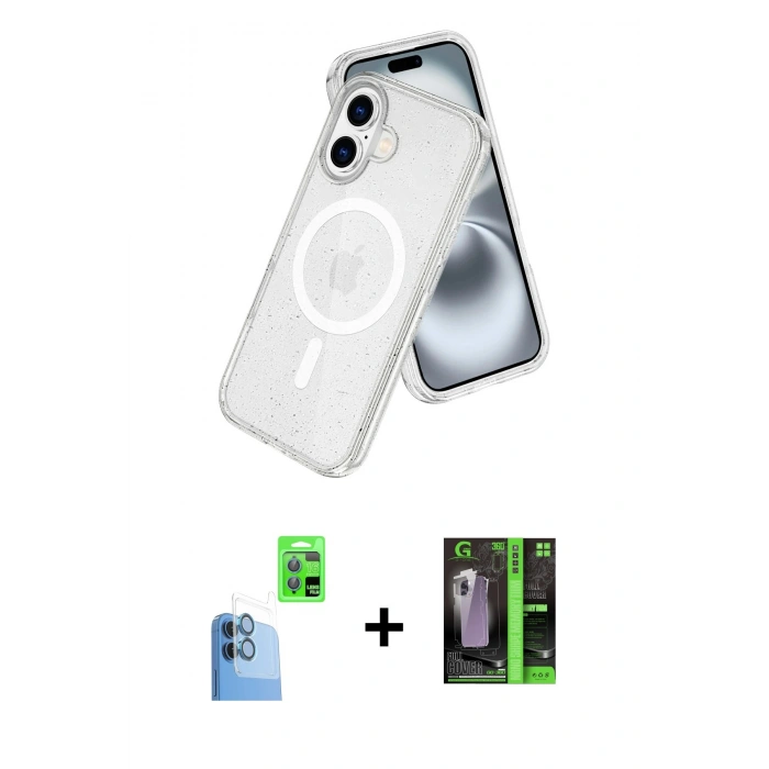 MARSİLYAN™- iPhone 16 Kılıf Nova Asil Prime - Şeffaf 360 Full Body Arka Koruyucu + Raze Metal Kamera Lens - LT