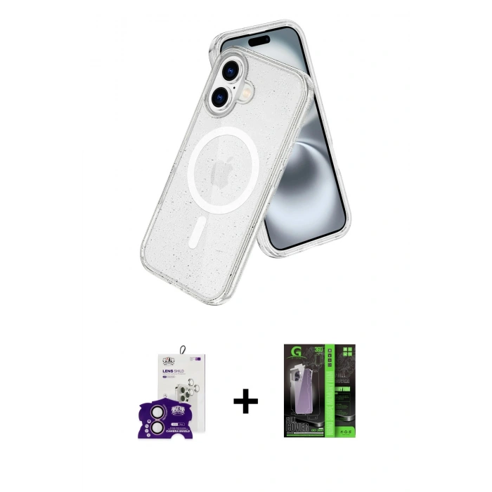 MARSİLYAN™- iPhone 16 Kılıf Nova Asil Prime - Şeffaf 360 Full Body Arka Koruyucu + Bilvis Titan Kamera Lens - PE