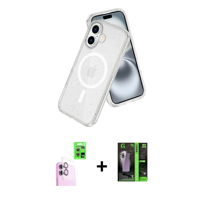 MARSİLYAN™- iPhone 16 Kılıf Nova Asil Prime - Şeffaf 360 Full Body Arka Koruyucu + Raze Metal Kamera Lens - PE