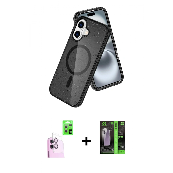 MARSİLYAN™- iPhone 16 Kılıf Nova Asil Prime - Şeffaf 360 Full Body Arka Koruyucu + Raze Metal Kamera Lens - PE