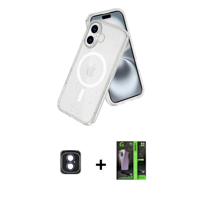 MARSİLYAN™- iPhone 16 Kılıf Nova Asil Prime - Şeffaf 360 Full Body Arka Koruyucu + PVD Metal Kamera Lens - MI