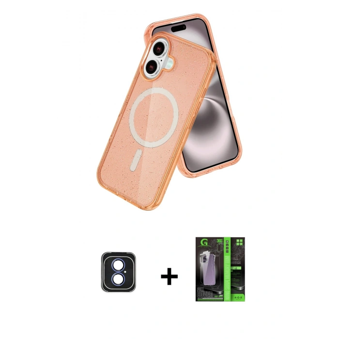 MARSİLYAN™- iPhone 16 Kılıf Nova Asil Prime - Şeffaf 360 Full Body Arka Koruyucu + PVD Metal Kamera Lens - MI