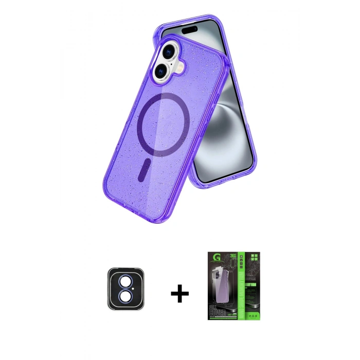 MARSİLYAN™- iPhone 16 Kılıf Nova Asil Prime - Şeffaf 360 Full Body Arka Koruyucu + PVD Metal Kamera Lens - MI