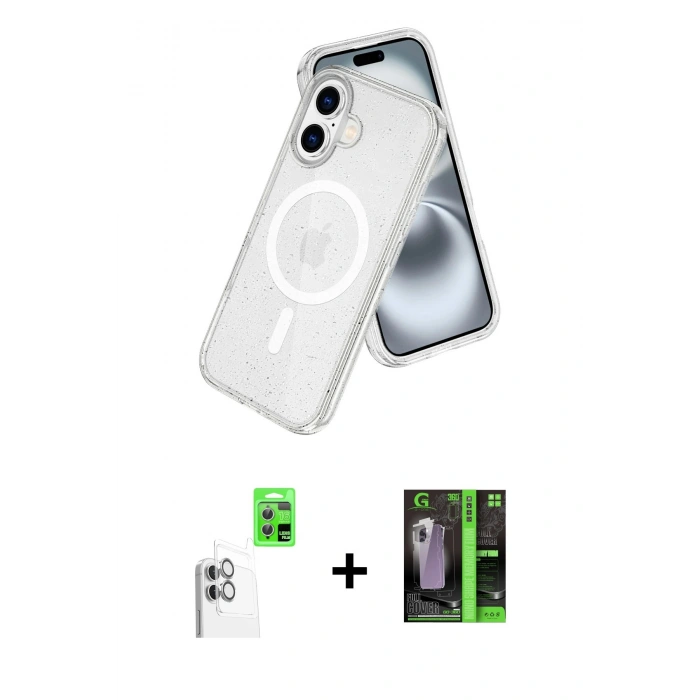 MARSİLYAN™- iPhone 16 Kılıf Nova Asil Prime - Şeffaf 360 Full Body Arka Koruyucu + Raze Metal Kamera Lens - BZ