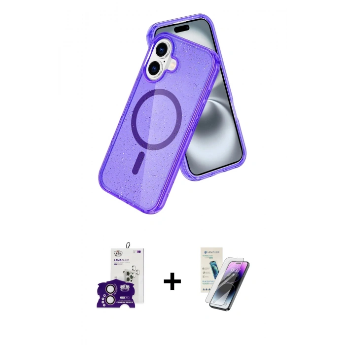 MARSİLYAN™- iPhone 16 Kılıf Nova Asil Prime - Şeffaf Pasifik Cam Ekran Koruyucu + Bilvis Titan Kamera Lens - PE