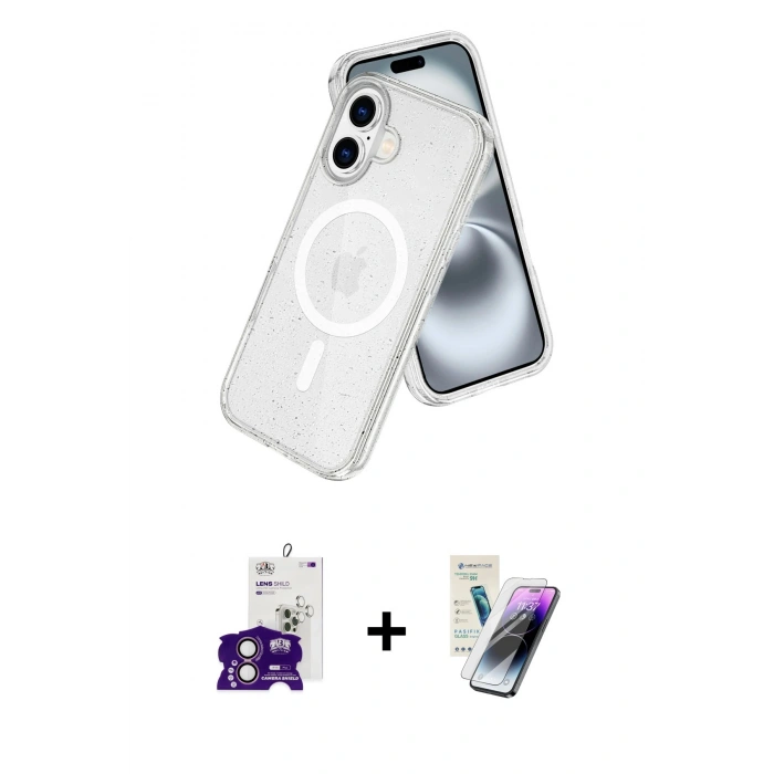 MARSİLYAN™- iPhone 16 Kılıf Nova Asil Prime - Şeffaf Pasifik Cam Ekran Koruyucu + Bilvis Titan Kamera Lens - PE