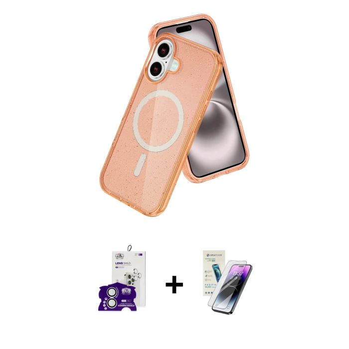 MARSİLYAN™- iPhone 16 Kılıf Nova Asil Prime - Şeffaf Pasifik Cam Ekran Koruyucu + Bilvis Titan Kamera Lens - GS