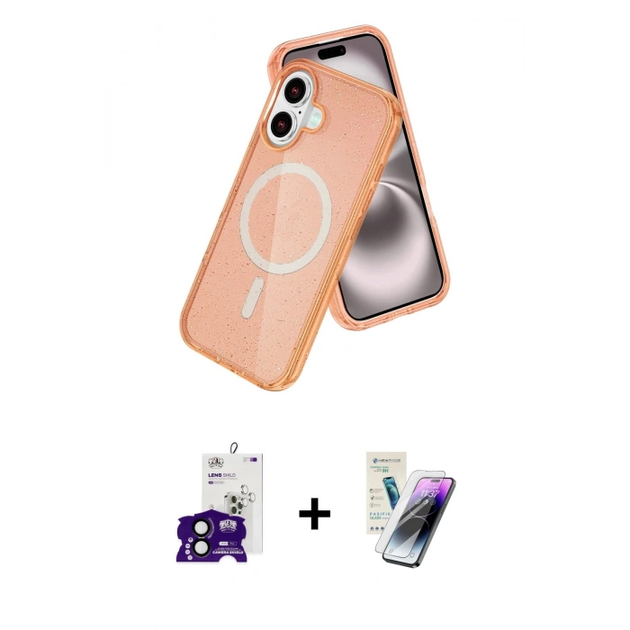 MARSİLYAN™- iPhone 16 Kılıf Nova Asil Prime - Şeffaf Pasifik Cam Ekran Koruyucu + Bilvis Titan Kamera Lens - SH