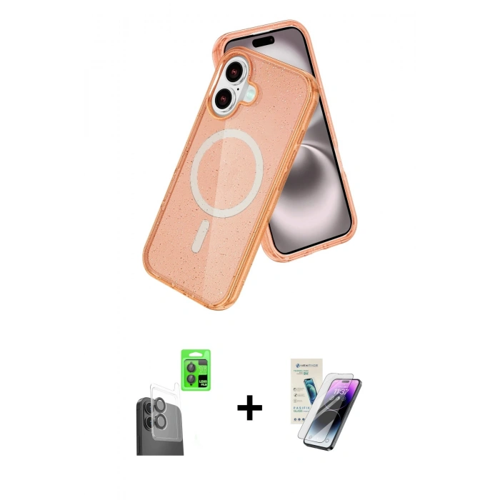 MARSİLYAN™- iPhone 16 Kılıf Nova Asil Prime - Şeffaf Pasifik Cam Ekran Koruyucu + Raze Metal Kamera Lens - SH