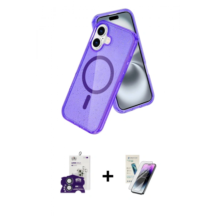 MARSİLYAN™- iPhone 16 Kılıf Nova Asil Prime - Şeffaf Pasifik Cam Ekran Koruyucu + Bilvis Titan Kamera Lens - YL
