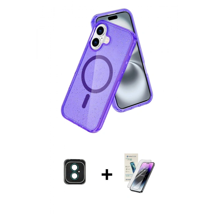 MARSİLYAN™- iPhone 16 Kılıf Nova Asil Prime - Şeffaf Pasifik Cam Ekran Koruyucu + PVD Metal Kamera Lens - YL