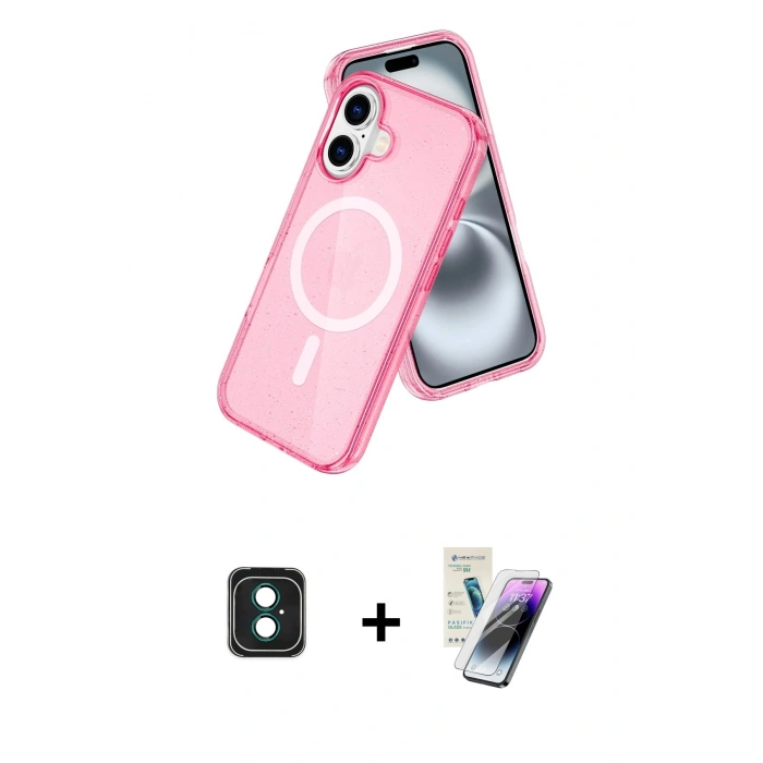 MARSİLYAN™- iPhone 16 Kılıf Nova Asil Prime - Şeffaf Pasifik Cam Ekran Koruyucu + PVD Metal Kamera Lens - YL