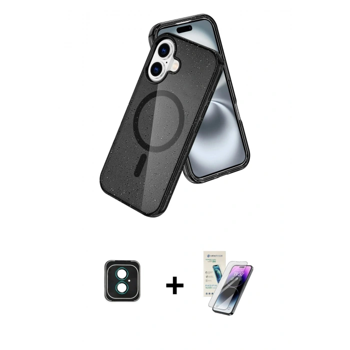 MARSİLYAN™- iPhone 16 Kılıf Nova Asil Prime - Şeffaf Pasifik Cam Ekran Koruyucu + PVD Metal Kamera Lens - YL
