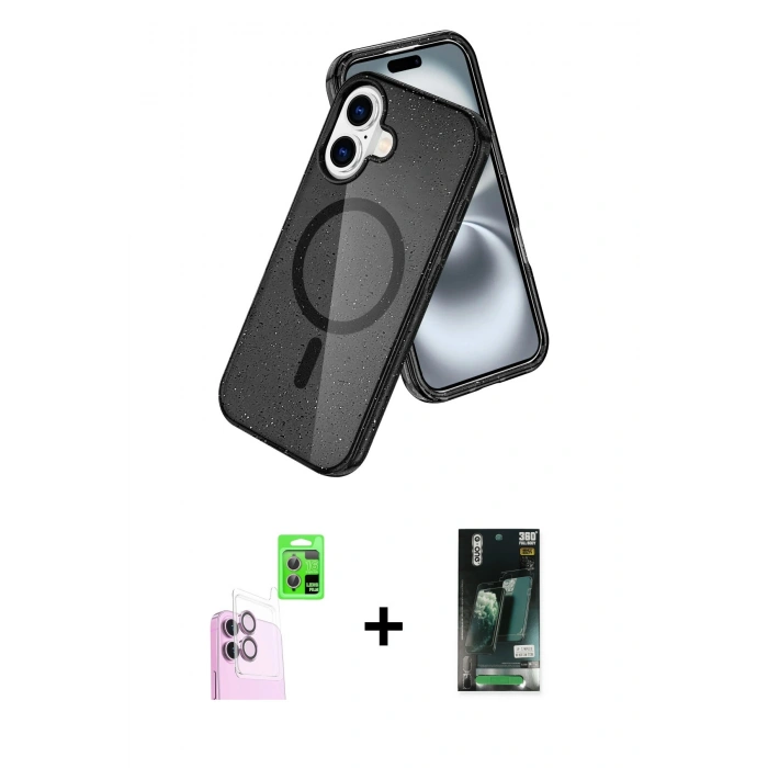 MARSİLYAN™- iPhone 16 Kılıf Nova Asil Prime - Siyah 360 Mat Full Body Arka Koruyucu + Raze Metal Kamera Lens - PE