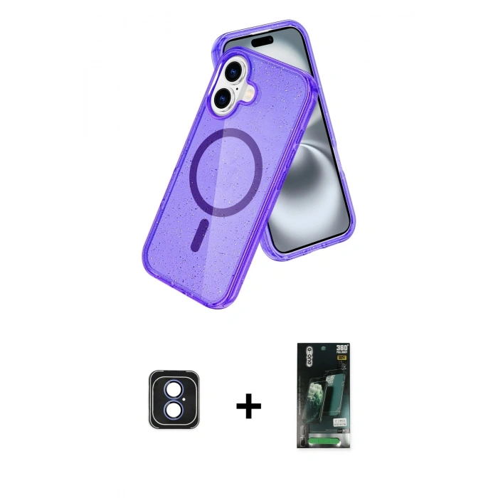 MARSİLYAN™- iPhone 16 Kılıf Nova Asil Prime - Siyah 360 Mat Full Body Arka Koruyucu + PVD Metal Kamera Lens - MI