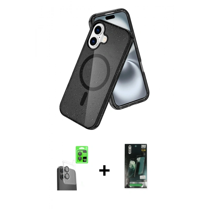 MARSİLYAN™- iPhone 16 Kılıf Nova Asil Prime - Siyah 360 Mat Full Body Arka Koruyucu + Raze Metal Kamera Lens - SH