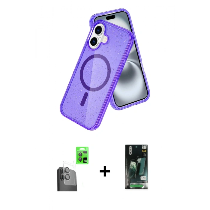 MARSİLYAN™- iPhone 16 Kılıf Nova Asil Prime - Siyah 360 Mat Full Body Arka Koruyucu + Raze Metal Kamera Lens - SH
