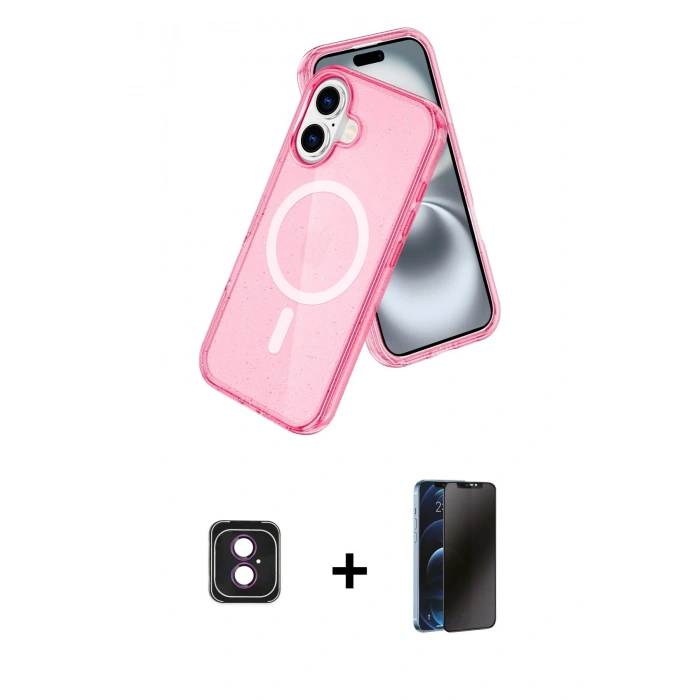 MARSİLYAN™- iPhone 16 Kılıf Nova Asil Prime - Siyah 3D Antistatik Hayalet Cam Ekran Koruyucu + PVD Metal Kamera Lens - PE
