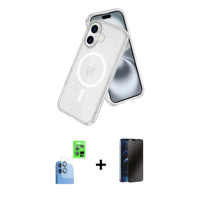 MARSİLYAN™- iPhone 16 Kılıf Nova Asil Prime - Siyah 3D Antistatik Hayalet Cam Ekran Koruyucu + Raze Metal Kamera Lens - LT