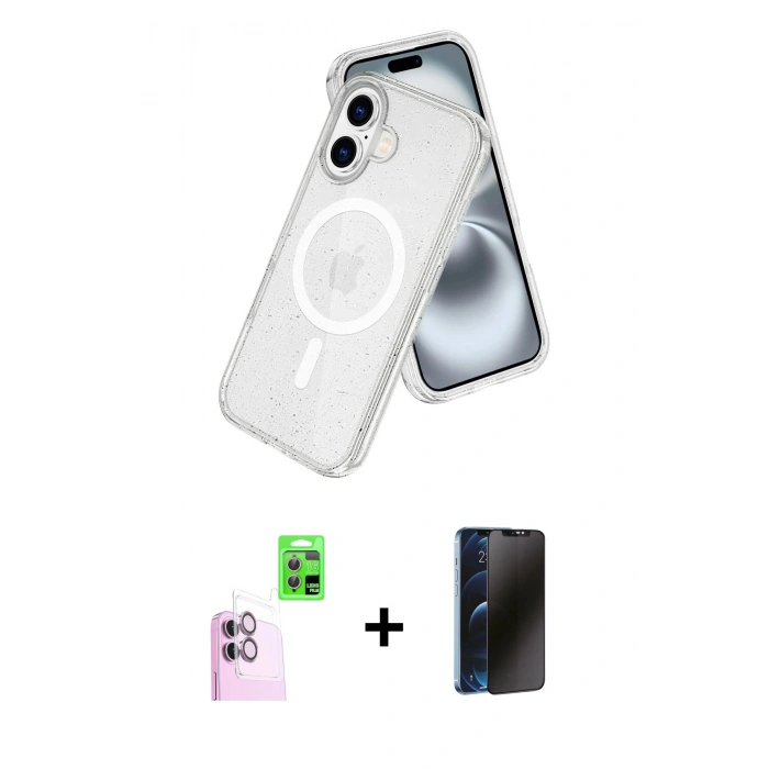 MARSİLYAN™- iPhone 16 Kılıf Nova Asil Prime - Siyah 3D Antistatik Hayalet Cam Ekran Koruyucu + Raze Metal Kamera Lens - PE