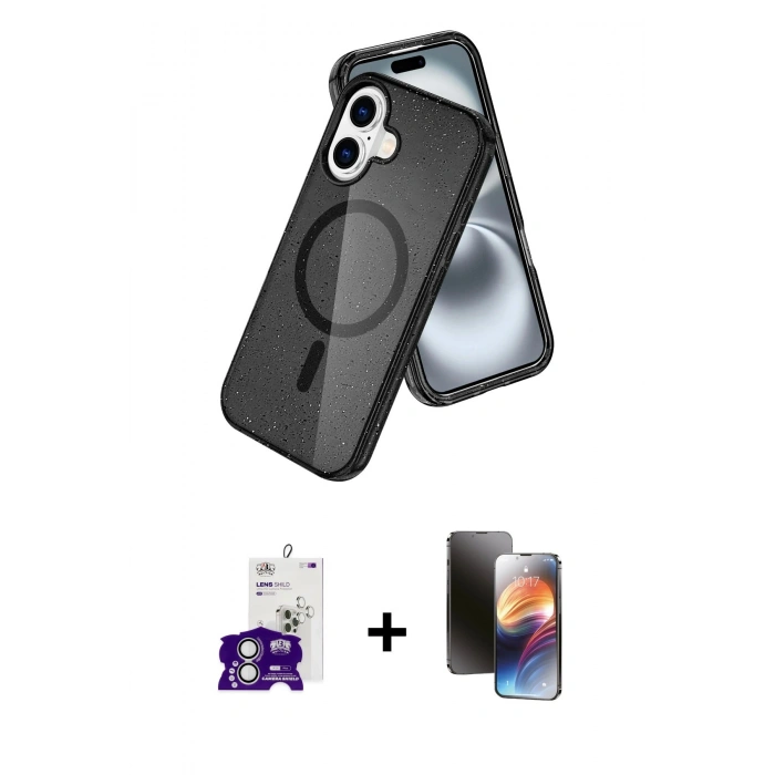 MARSİLYAN™- iPhone 16 Kılıf Nova Asil Prime - Siyah 3D Antistatik Mat Seramik Nano Ekran Koruyucu + Bilvis Titan Kamera Lens - GS