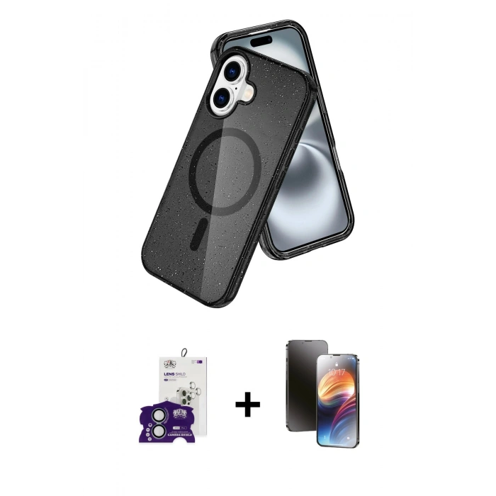 MARSİLYAN™- iPhone 16 Kılıf Nova Asil Prime - Siyah 3D Antistatik Mat Seramik Nano Ekran Koruyucu + Bilvis Titan Kamera Lens - YL