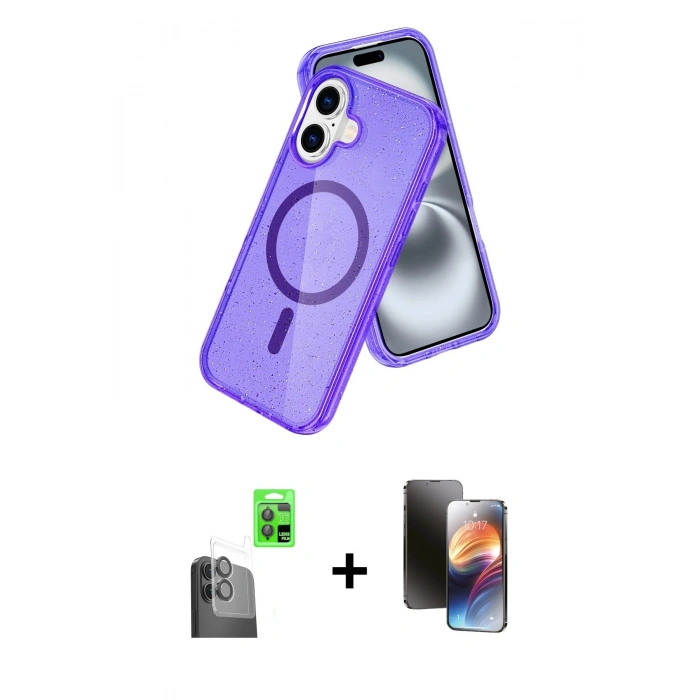 MARSİLYAN™- iPhone 16 Kılıf Nova Asil Prime - Siyah 3D Antistatik Mat Seramik Nano Ekran Koruyucu + Raze Metal Kamera Lens - SH