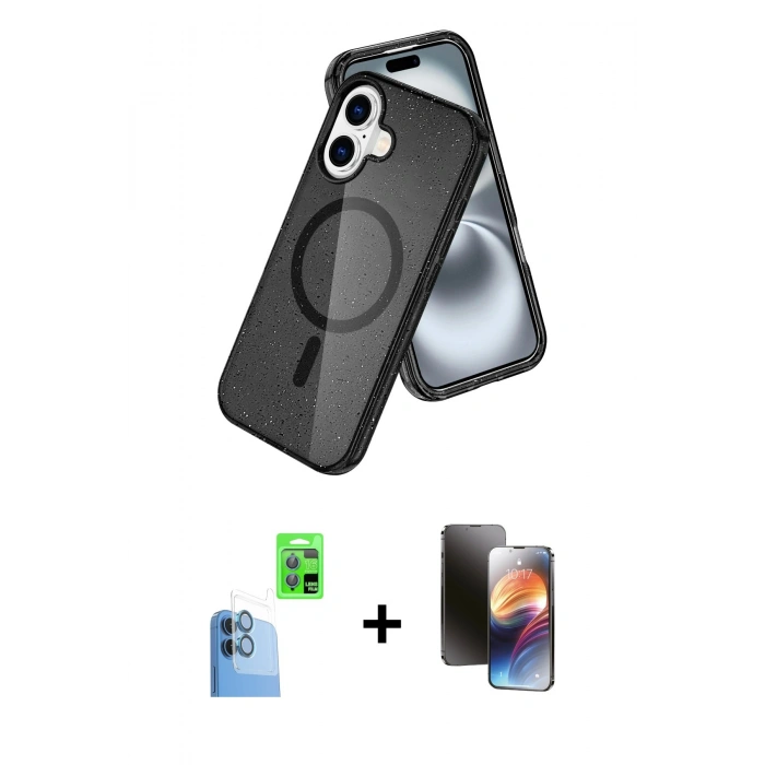 MARSİLYAN™- iPhone 16 Kılıf Nova Asil Prime - Siyah 3D Antistatik Mat Seramik Nano Ekran Koruyucu + Raze Metal Kamera Lens - LT
