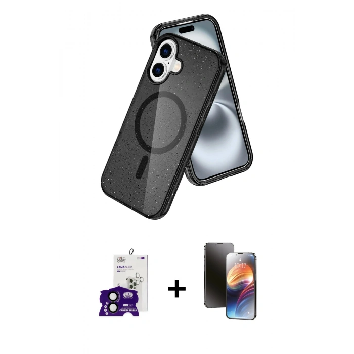 MARSİLYAN™- iPhone 16 Kılıf Nova Asil Prime - Siyah 3D Antistatik Mat Seramik Nano Ekran Koruyucu + Bilvis Titan Kamera Lens - SH