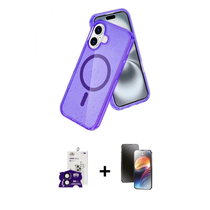 MARSİLYAN™- iPhone 16 Kılıf Nova Asil Prime - Siyah 3D Antistatik Mat Seramik Nano Ekran Koruyucu + Bilvis Titan Kamera Lens - SH