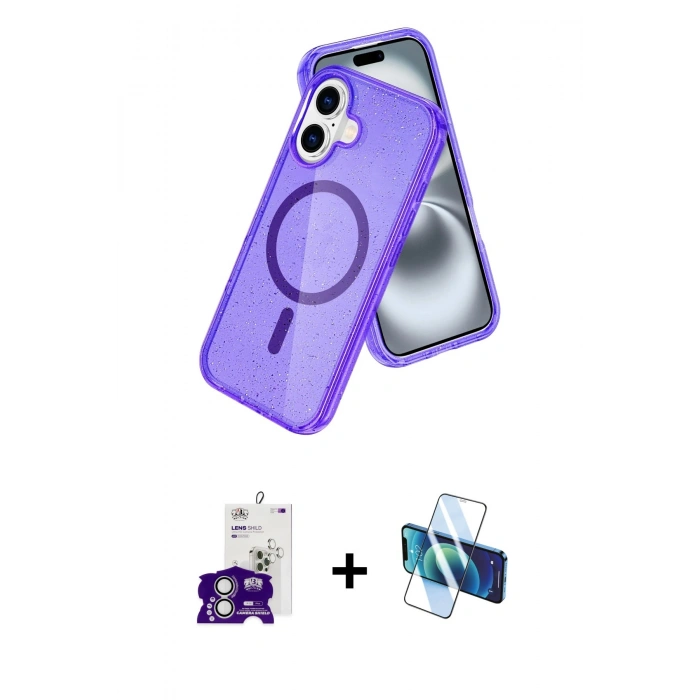 MARSİLYAN™- iPhone 16 Kılıf Nova Asil Prime - Siyah 3D Antistatik Seramik Nano Ekran Koruyucu + Bilvis Titan Kamera Lens - GS