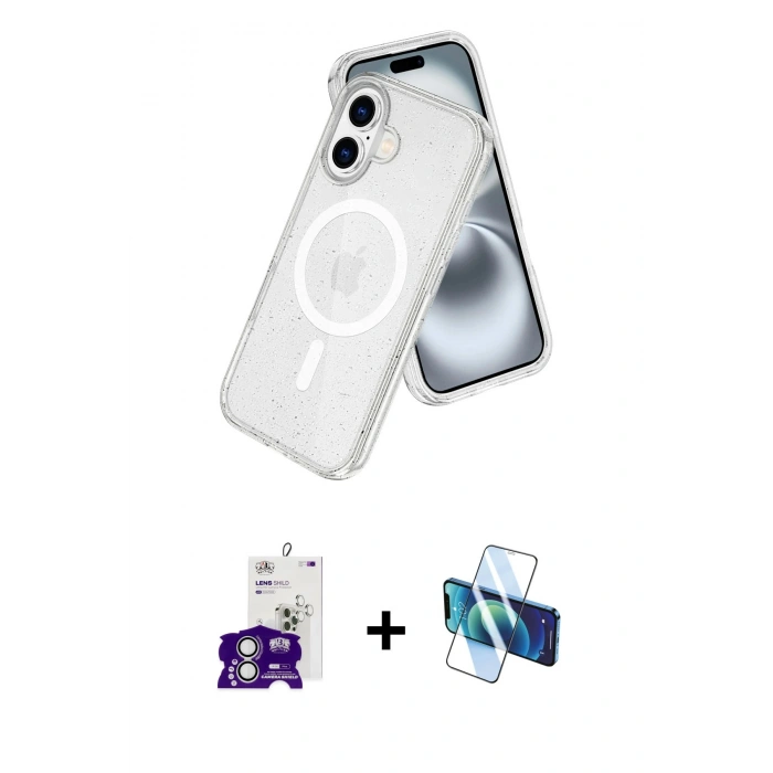 MARSİLYAN™- iPhone 16 Kılıf Nova Asil Prime - Siyah 3D Antistatik Seramik Nano Ekran Koruyucu + Bilvis Titan Kamera Lens - GS