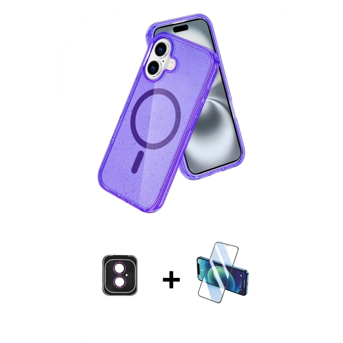 MARSİLYAN™- iPhone 16 Kılıf Nova Asil Prime - Siyah 3D Antistatik Seramik Nano Ekran Koruyucu + PVD Metal Kamera Lens - PE