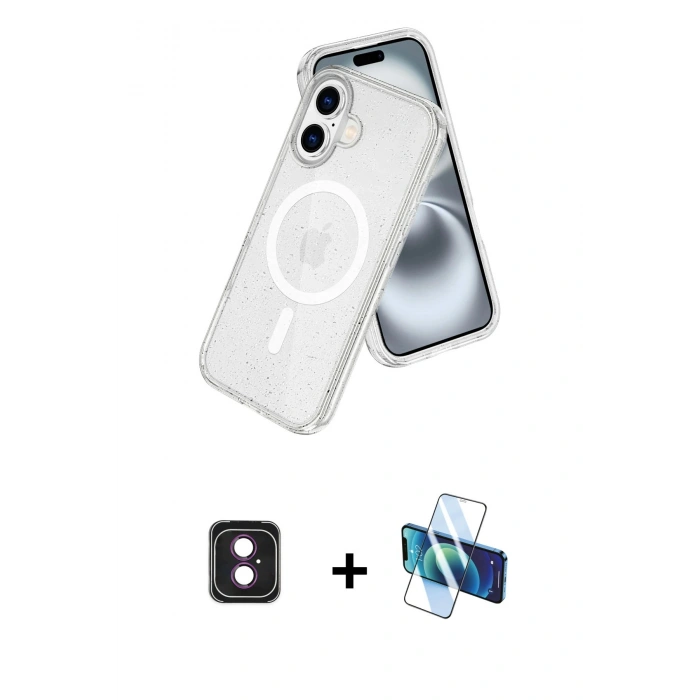 MARSİLYAN™- iPhone 16 Kılıf Nova Asil Prime - Siyah 3D Antistatik Seramik Nano Ekran Koruyucu + PVD Metal Kamera Lens - PE