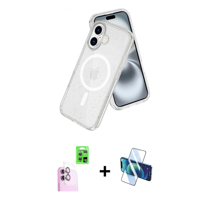 MARSİLYAN™- iPhone 16 Kılıf Nova Asil Prime - Siyah 3D Antistatik Seramik Nano Ekran Koruyucu + Raze Metal Kamera Lens - PE