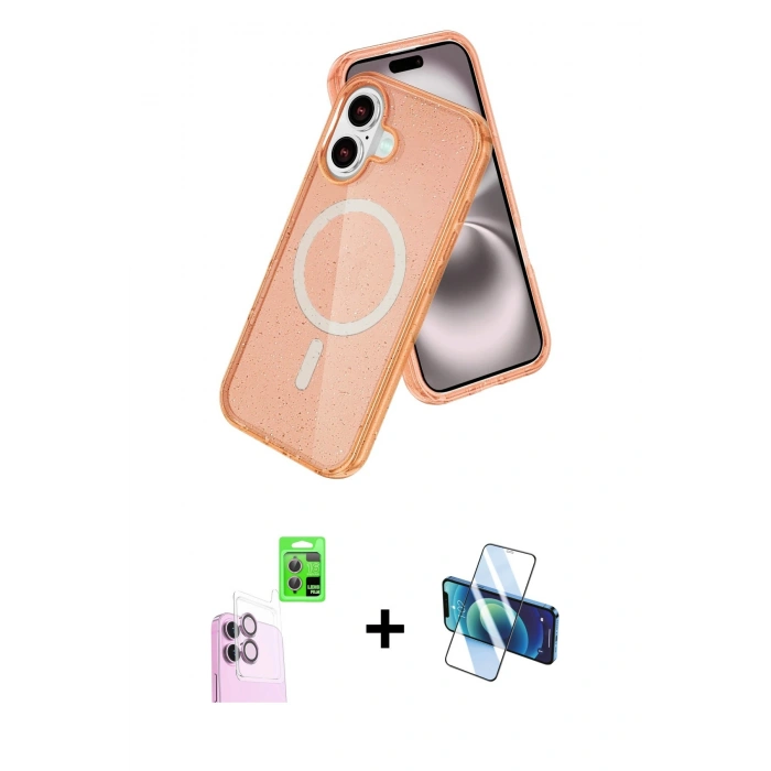 MARSİLYAN™- iPhone 16 Kılıf Nova Asil Prime - Siyah 3D Antistatik Seramik Nano Ekran Koruyucu + Raze Metal Kamera Lens - PE