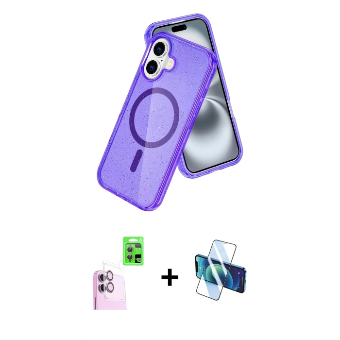 MARSİLYAN™- iPhone 16 Kılıf Nova Asil Prime - Siyah 3D Antistatik Seramik Nano Ekran Koruyucu + Raze Metal Kamera Lens - PE