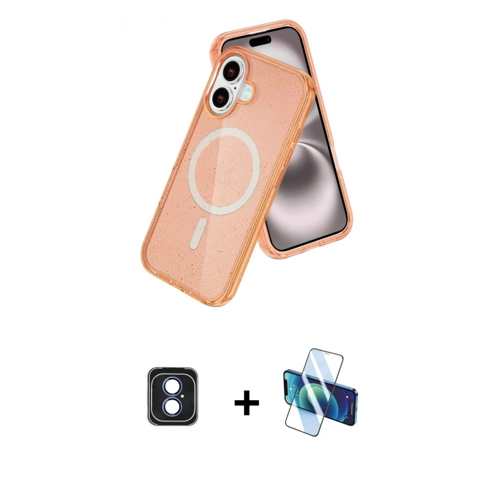MARSİLYAN™- iPhone 16 Kılıf Nova Asil Prime - Siyah 3D Antistatik Seramik Nano Ekran Koruyucu + PVD Metal Kamera Lens - MI