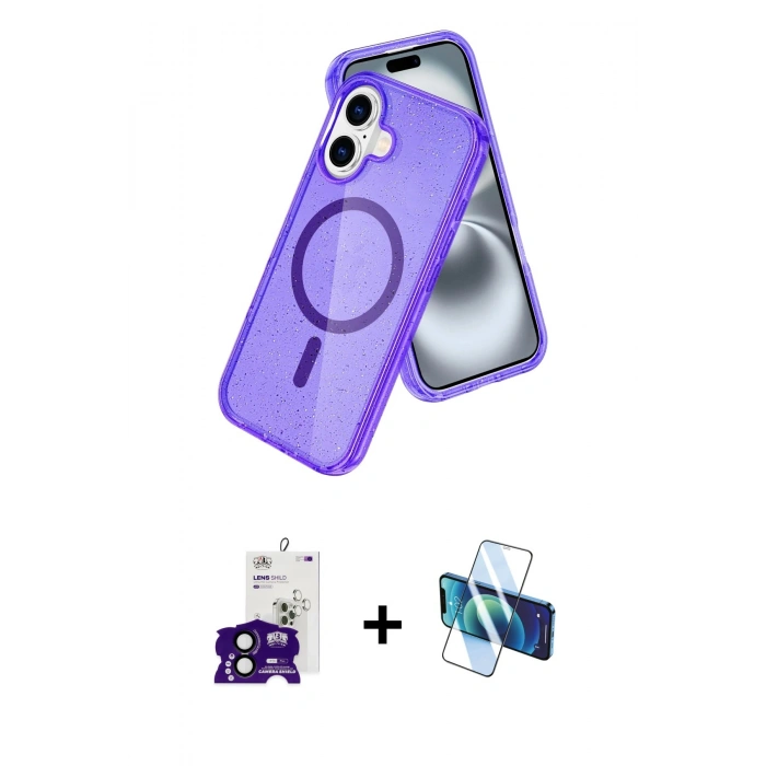 MARSİLYAN™- iPhone 16 Kılıf Nova Asil Prime - Siyah 3D Antistatik Seramik Nano Ekran Koruyucu + Bilvis Titan Kamera Lens - SH