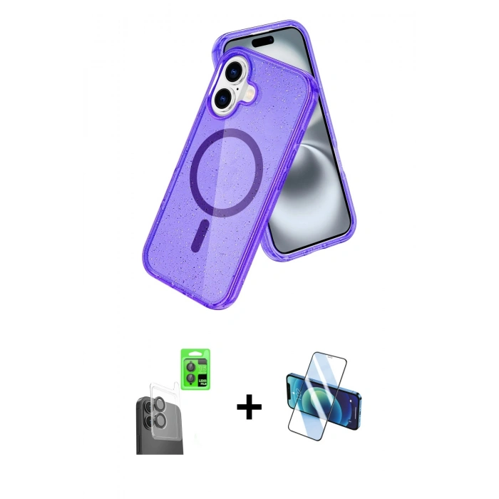 MARSİLYAN™- iPhone 16 Kılıf Nova Asil Prime - Siyah 3D Antistatik Seramik Nano Ekran Koruyucu + Raze Metal Kamera Lens - SH