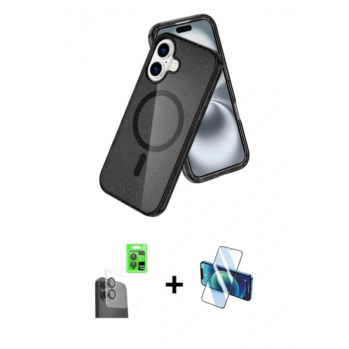 MARSİLYAN™- iPhone 16 Kılıf Nova Asil Prime - Siyah 3D Antistatik Seramik Nano Ekran Koruyucu + Raze Metal Kamera Lens - SH