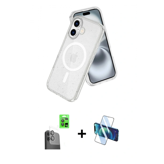 MARSİLYAN™- iPhone 16 Kılıf Nova Asil Prime - Siyah 3D Antistatik Seramik Nano Ekran Koruyucu + Raze Metal Kamera Lens - SH