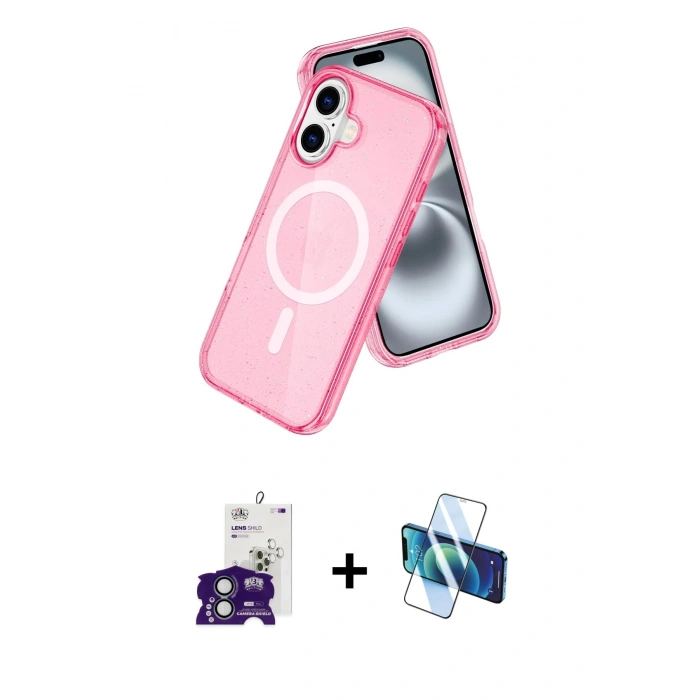 MARSİLYAN™- iPhone 16 Kılıf Nova Asil Prime - Siyah 3D Antistatik Seramik Nano Ekran Koruyucu + Yeşil Bilvis Titan Kamera Lens