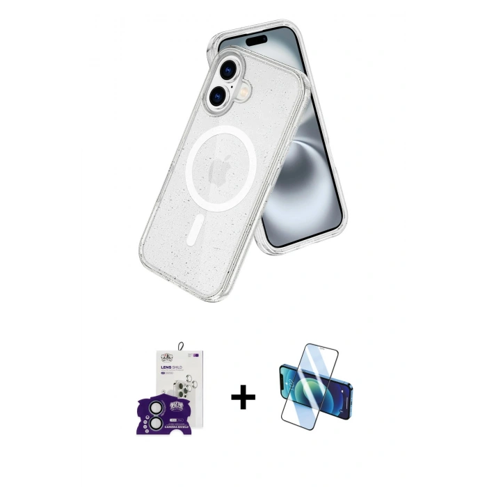 MARSİLYAN™- iPhone 16 Kılıf Nova Asil Prime - Siyah 3D Antistatik Seramik Nano Ekran Koruyucu + Yeşil Bilvis Titan Kamera Lens